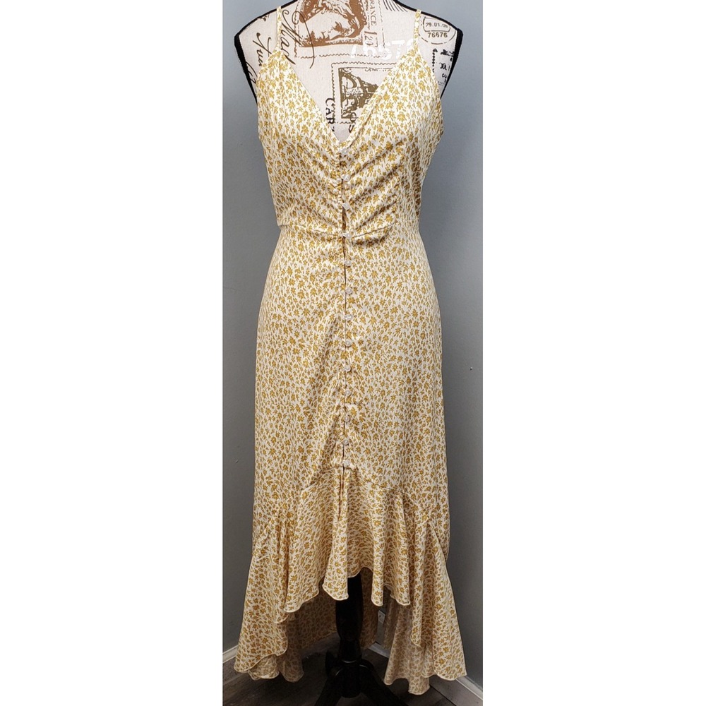 Bishop + Young Dress Womens  S White Brown Floral Spaghetti Strap Button Front
